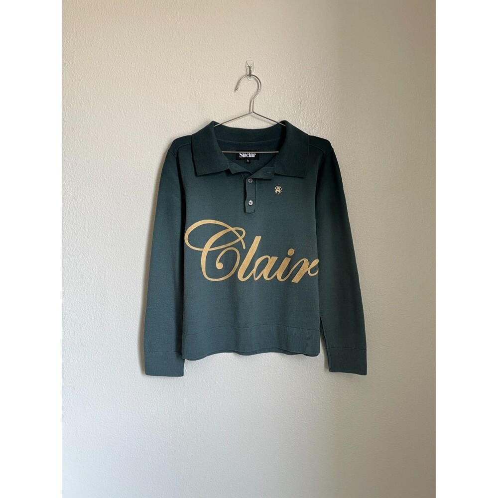 Sinclair Global Men's Wool Blend Dip Dye Polo Sweater in Teal Combo Size XL